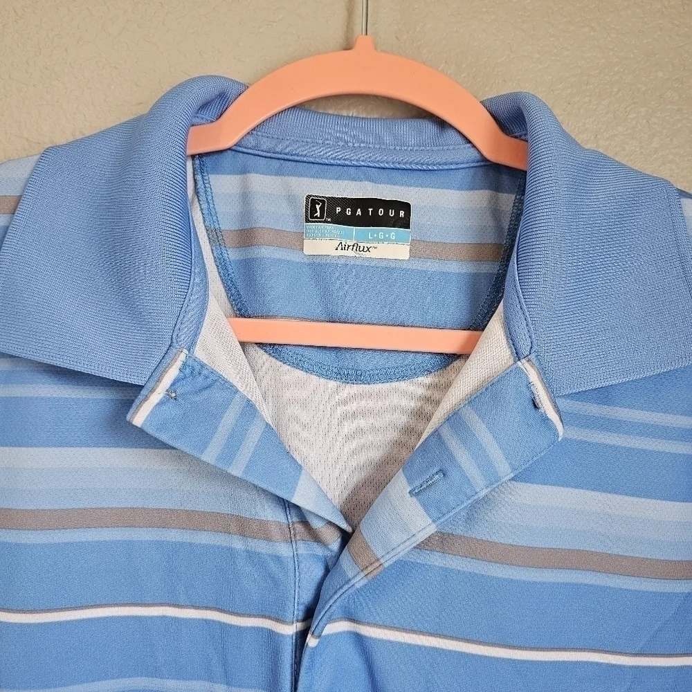 PGA Tour Airflux polo golf shirt blue striped men's size L